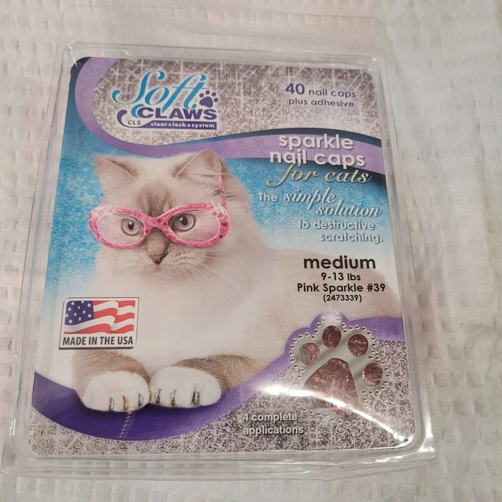 Soft Claws CLS Pink Sparkle Feline Nail Caps Medium 9-13 lbs 40ct 2473339‎ New